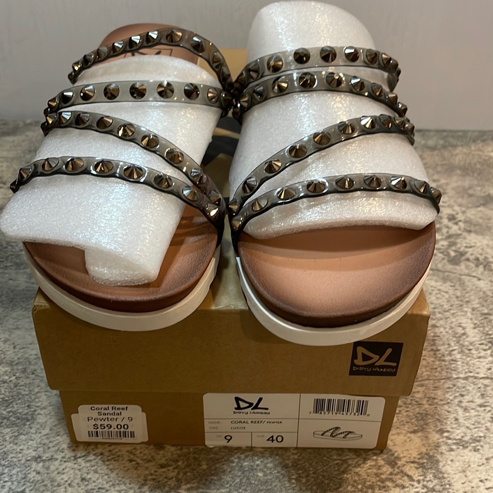 Dirty Laundry Coral Reef sandals in pewter/lucite size 9